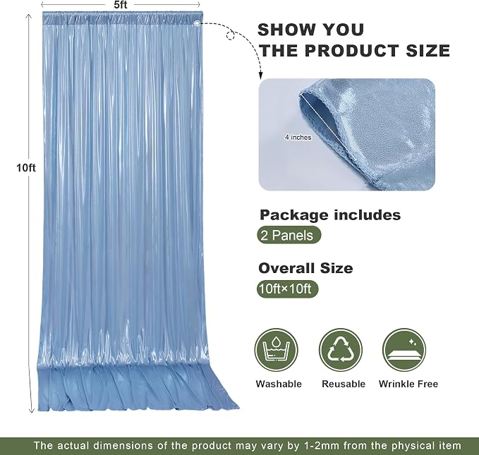 gogoparti 10x10FT Baby Bule Sequin Backdrop Curtain - 2 Panels of 5x10FT Wrinkle-Free Glitter Drapes for Photography, Birthdays, Weddings & Graduations