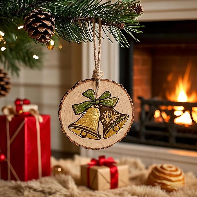 20PCS Pre-Drilled Wood Slices with Holes, 3.2-4 Inch Natural Pine Discs & 8M Hemp Rope, Sanded Smooth DIY Crafts Kit for Christmas Ornaments, Rustic Wedding Decor, Kids Art (20pcs)