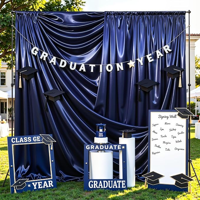 Navy Blue Glitter Backdrop Curtains - 10x12FT Satin Photo Backdrop, Wrinkle-Free Shimmer Back Drop Cloth Shiny Drapes for Photobooth Wedding Birthday Parties Photoshoot Background Decorations