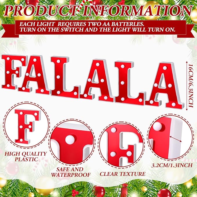 Honoson 6 Pcs Falala Christmas Decorations Indoor Christmas Neon Lights up Sign Party Decorations LED Marquee Light for Xmas Home Kitchen Bedroom Fireplace Tabletop Party Decoration