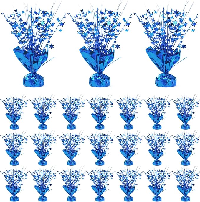 24 Pack Blue Metallic Foil Spray Centerpiece Star Table Decoration Burst Table Centerpieces for Birthday New Year Wedding Anniversary Graduation Party Supply (Blue)