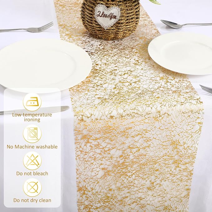 Chumia 12 Pieces Gold Table Runner 11 x 108 Inch Sequin Glitter Table Runner Roll Metallic Thin Mesh Fabric Decor for Party Wedding Shower Birthday Baby Shower Party Supplies