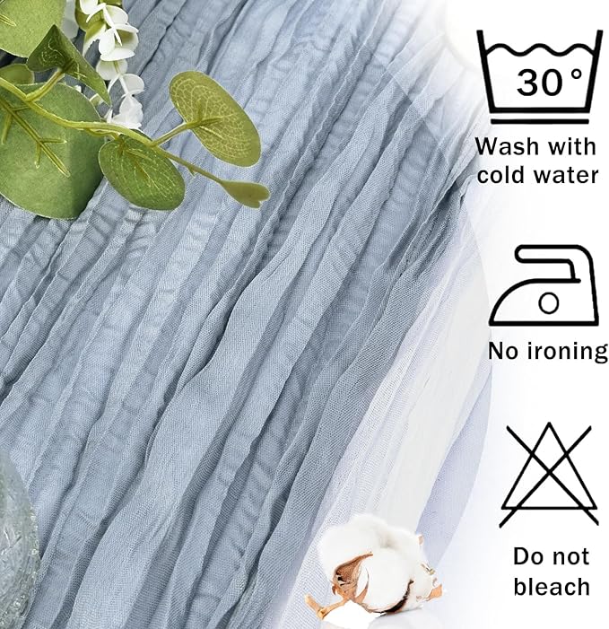12 Pack Dusty Blue Cheesecloth Table Runner 22x120 Inch-Naturally Dyed Colors Sheer Gauze Cheese Cloth Wedding Table Runner,Rustic Boho Crinkle Fabric, Reception, Bridal Shower,Farmhouse Dining Decor