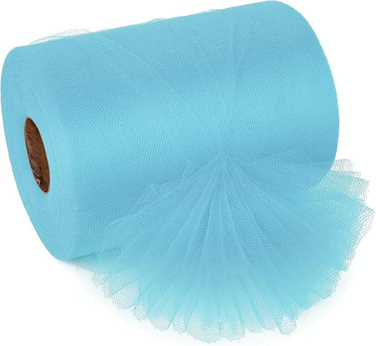 Light Blue Tulle Ribbon 6 Inch x 100 Yards Soft Mesh Fabric for DIY Crafts Wedding Decorations Sewing Gift Wrapping and More