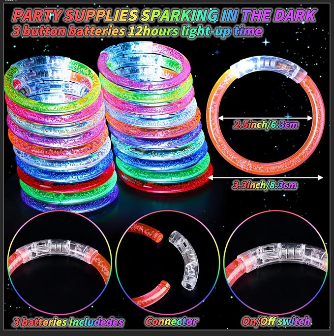 120 Pack Glow Bracelets Bulk, Glow in the Dark Party Supplies 10 Color LED Light Up Bracelets for Adults & Kids Birthday Wedding Party Favors Concert New Year Carnival Raves