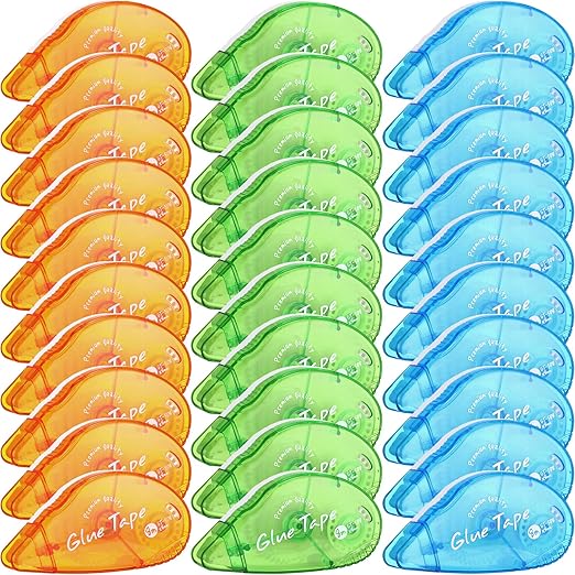 Geyee 30 Pcs Double Sided Tape Roller Permanent Adhesive 0.3 x 315'' Double Sided Tape Dots for Scrapbooking Journal Photo Paper Craft Projects Christmas Gifts (Green Blue Orange,Classic)