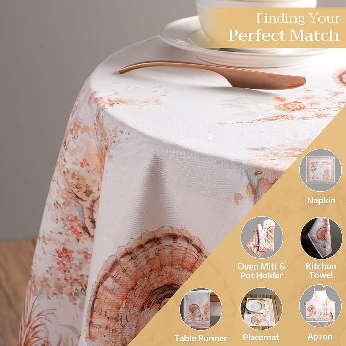 Maison d' Hermine Table Cloth Round Table 100% Cotton 69 Inches Fall Tablecloth Reusable Everyday Use for Thanksgiving Christmas Decorations Dining Farmhouse Party (Giving Thanks)