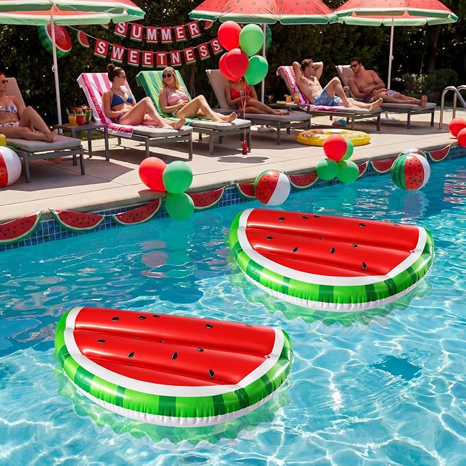 JellyArch 4 Pcs Watermelon Party Decorations Inflatable Pool Floats 36 Inch Inflatable Pool Floats Summer Luau Hawaiian Party Watermelon Birthday Decorations Blow up Surfboard for Wall Beach Decor