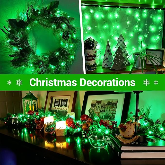 YEGUO Green Fairy Lights Battery Operated, 4 Pack Each 16ft 50 LED Mini String Lights, 2 Modes Silver Wire Christmas Twinkle Light Indoor for Halloween Bedroom Wedding Party Holiday Gift