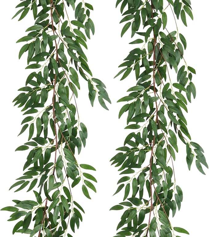 RECUTMS Artificial Willow Leaves Vine Twigs 2Pcs 5.9Ft Fake Hanging Ivy Plants Silk Green Leaf Rattan Garland Greenery Decor for Indoor Outdoor Home Wedding Arch Jungle Beach Birthday Party Garden