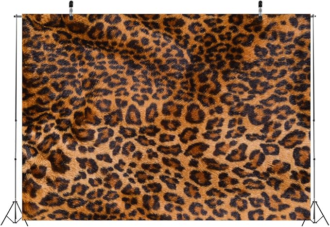 8x6ft Fabric Leopard Print Backdrop Leopard Skin Pattern Cheetah Black Brown Spots Photography Backdrop Baby Shower Cake Table Banner Decorations Photo Booth Studio Props