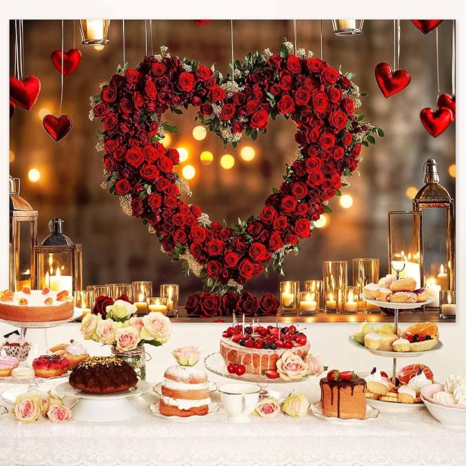10X10ft Valentine's Day Backdrop Red Love Heart Photography Background, Wedding Bridal Party Background Decor Proposal Confession Backdrop Banner Portrait Photo Studio Booth Props, Red-3