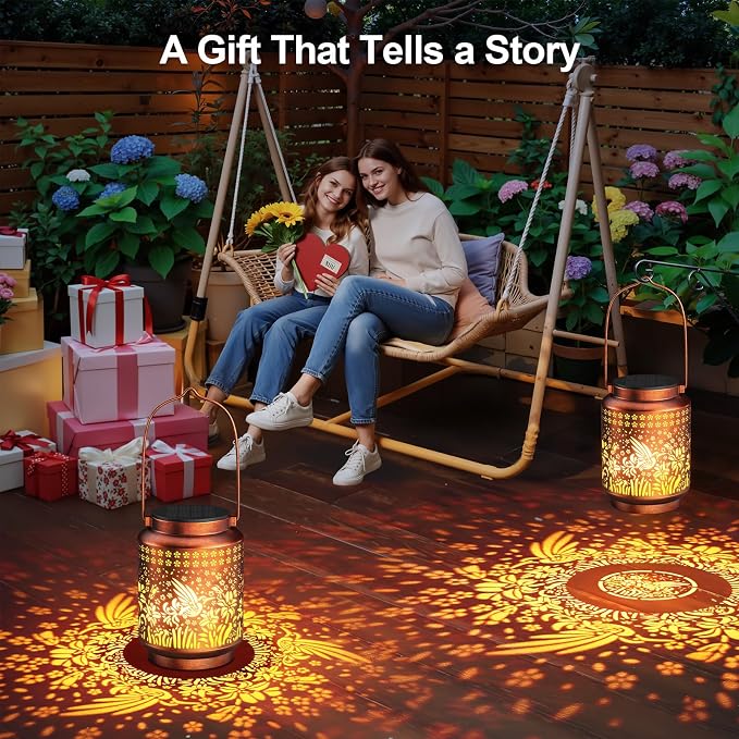 KOOPER Solar Lanterns Outdoor Waterproof Birthday Gifts for Women Mon Grandma, 2 Pack Brighter Hummingbird Hanging Solar Lantern Lights Outdoor, 2 Modes Metal Outdoor Decoration for Yard, Patio