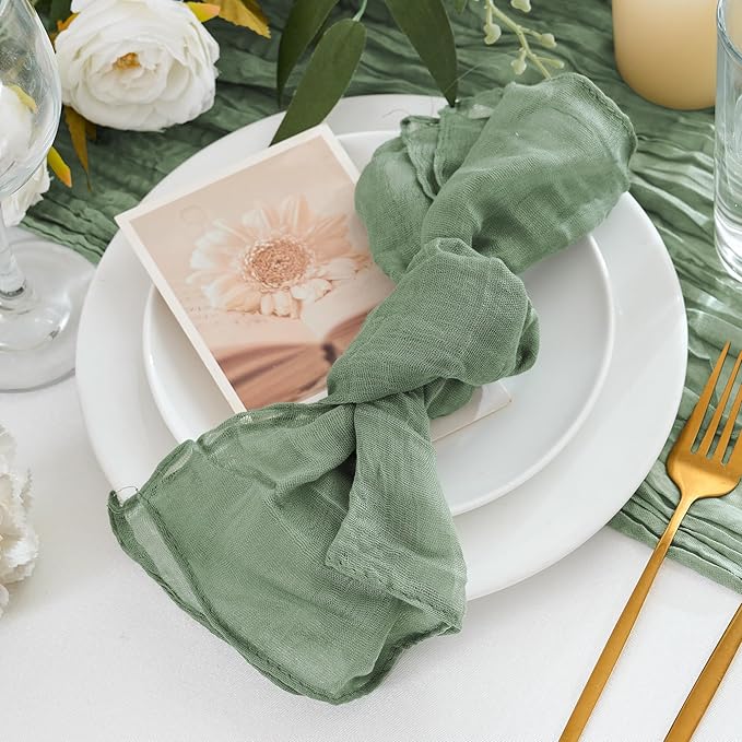 12 Pack Cheesecloth Napkins 20"x20" Sage Green Boho Gauze Cheese Cloth Napkins Bulk Rustic Dinner Table Decor for Wedding Bridal Baby Shower Party
