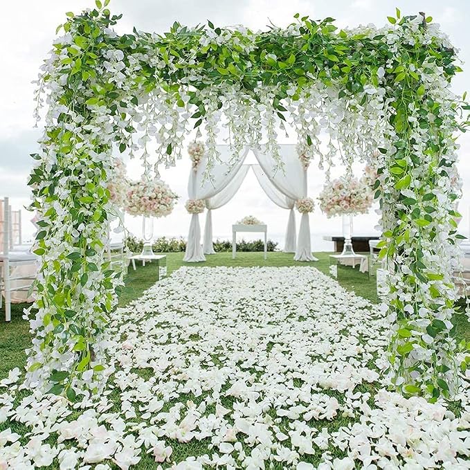 Wisteria Garland 5pack 33Ft Artificial Fake Wisteria Vine Hanging Flowers Fake Vines Plants