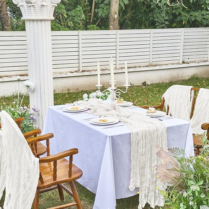 IVAPUPU 4 Pcs Cheesecloth Table Runner - 10ft Ivory White Spring Boho Gauze Cheese Cloth Table Runners for Baby Shower Decoration Wedding Party Garden Farmhouse