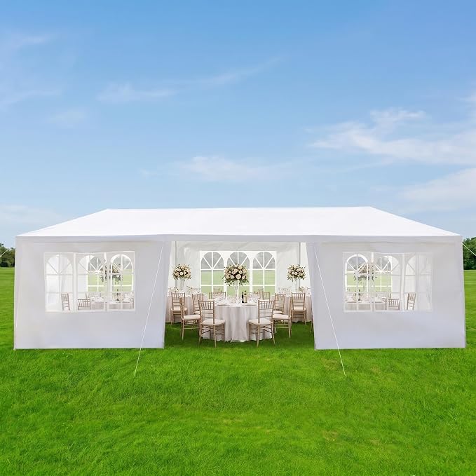 10x30 Canopy Tent for Parties, Heavy Duty Waterproof Outdoor Tent with 7 Detachable Sidewalls & Window Panels, Large Event, Wedding & Backyard Shelter, Commercial & Personal Use, White
