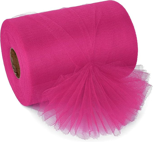 Hot Pink Tulle Ribbon 6 Inch x 100 Yards Soft Mesh Fabric for DIY Crafts Wedding Decorations Sewing Gift Wrapping and More