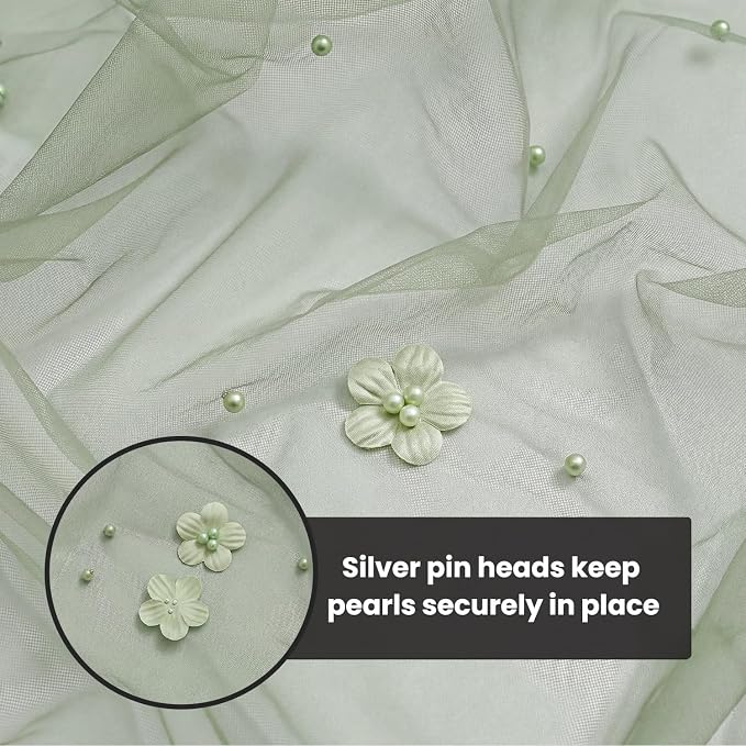 Artoid Mode Sage Green Flower Pearl Green Gauze Table Runner 10FT, Seasonal Sheer Dining Holiday Wedding Birthday Baby Shower Table Decor for Home Party