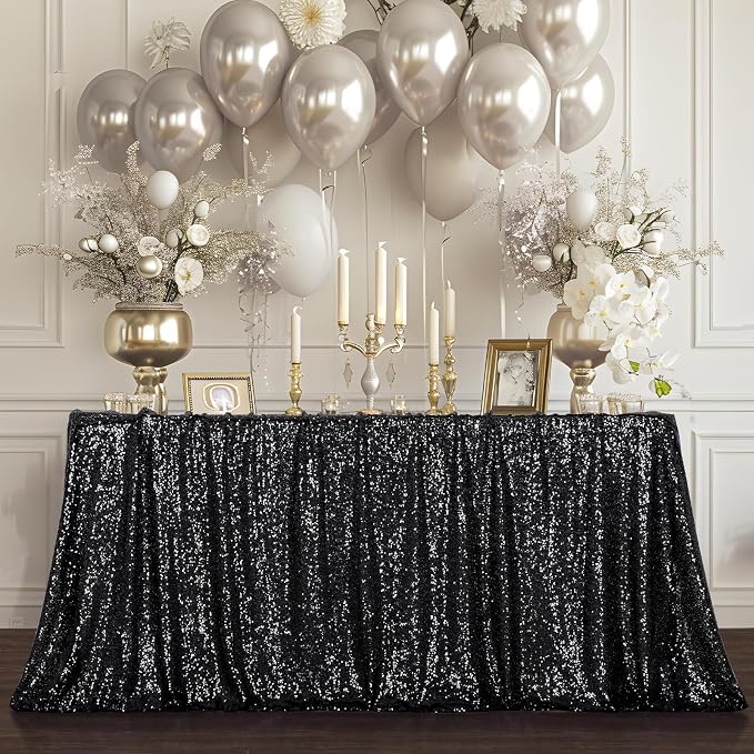 Poise3EHome Black Sequin Tablecloth,60×102 Inch Rectangle Sparkly Fabric Table Cloth for Halloween Birthday Wedding Party Holiday Decoration