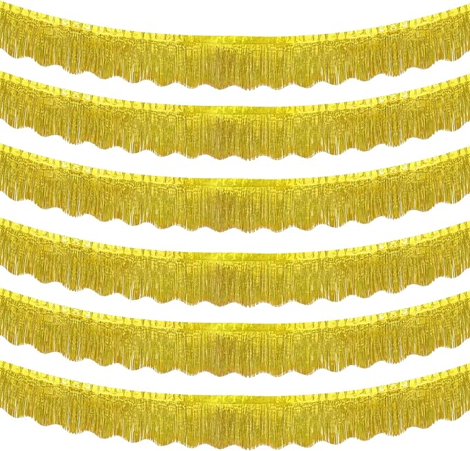 LOLStar Gold Foil Fringe Tinsel Garland, Tinsel Streamers Banner, 6 Pack | 60Ft Tinsel Streamers, Shiny Gold Tinsel Fringe Banners for Wedding, Birthday, Anniversary, Christmas, New Year Party Decor