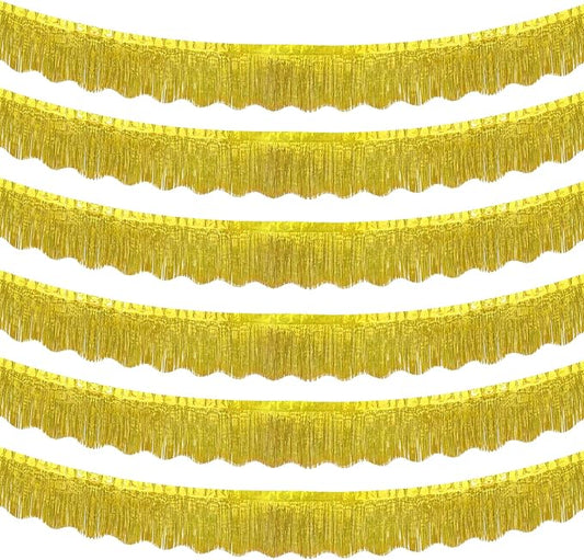 LOLStar Gold Foil Fringe Tinsel Garland, Tinsel Streamers Banner, 6 Pack | 60Ft Tinsel Streamers, Shiny Gold Tinsel Fringe Banners for Wedding, Birthday, Anniversary, Christmas, New Year Party Decor