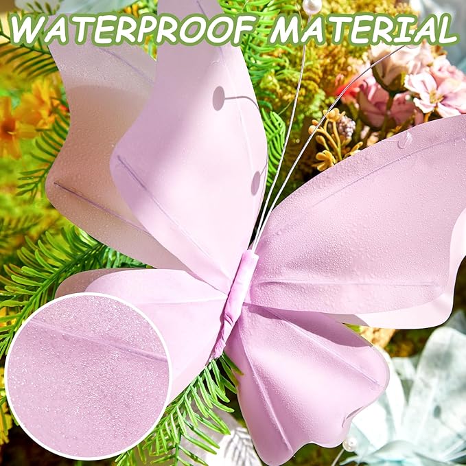 SUNBEAUTY Butterfly Party Decorations, 3D Butterflies, Water Proof Wedding Decor, Hanging Butterflies for Baby Shower Birthday Decor Party Girls, Women, PET Plastic Butterfly for Wall Decor, Set of 4