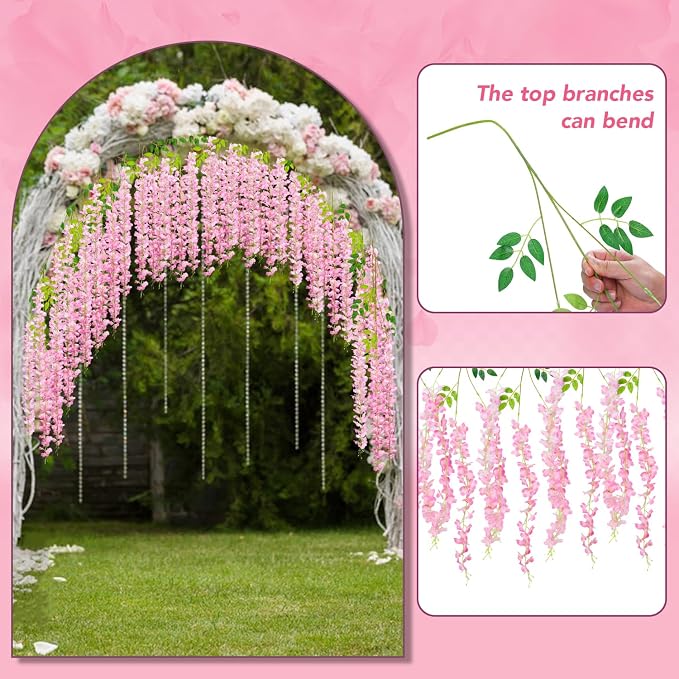 Alotiki Wisteria Hanging Flowers,Fake Hanging Flowers,Wisteria artificiales Garland for Home Wedding Arch Floral Party Garden Ceremony Outdoor Decor,3.6 feet Long(48,Pink)