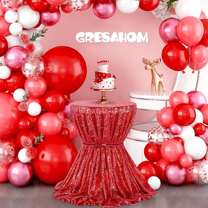B-COOL Sequin Tablecloth Red Party Decorations: Round Tablecloth Overlay 90 Inch Sparkle Fabric for Birthday Beach Parties Christmas Table Decor
