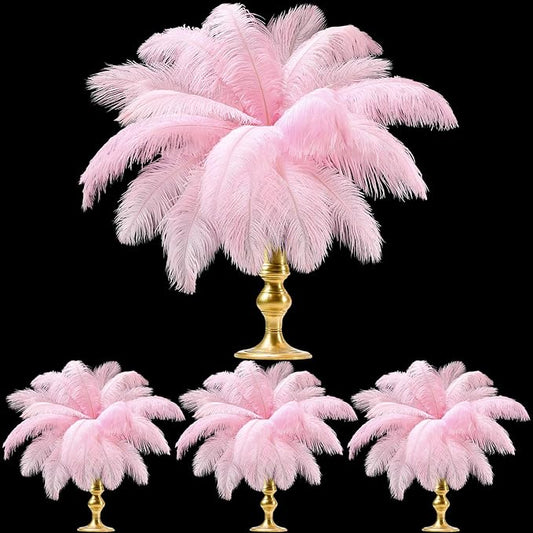 TaoBary 60 Pcs Natural Ostrich Feathers Plumes for Christmas Wedding Birthday Party Centerpieces 12-14 Inch, 10-12 Inch, 8-10 Inches Vase Feathers Flower Arrangement Decors DIY Crafts(Pink)