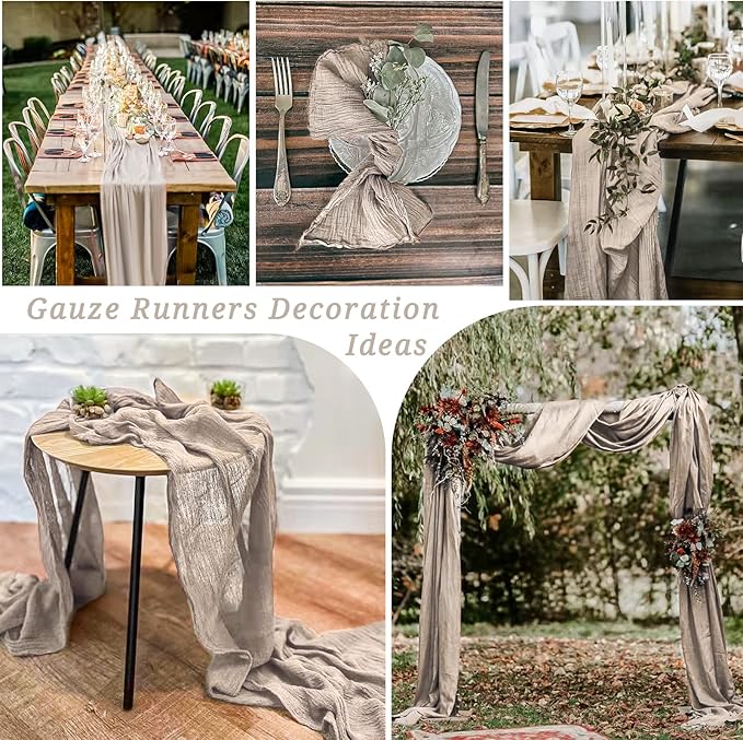12 Pack 10Ft Rosy Brown Cheesecloth Table Runner 35 x 120 inch Boho Gauze Cheese Cloth Table Runner Vintage Rustic Sheer Runners for Wedding Bridal Shower Birthday Party Cake Table Decorations