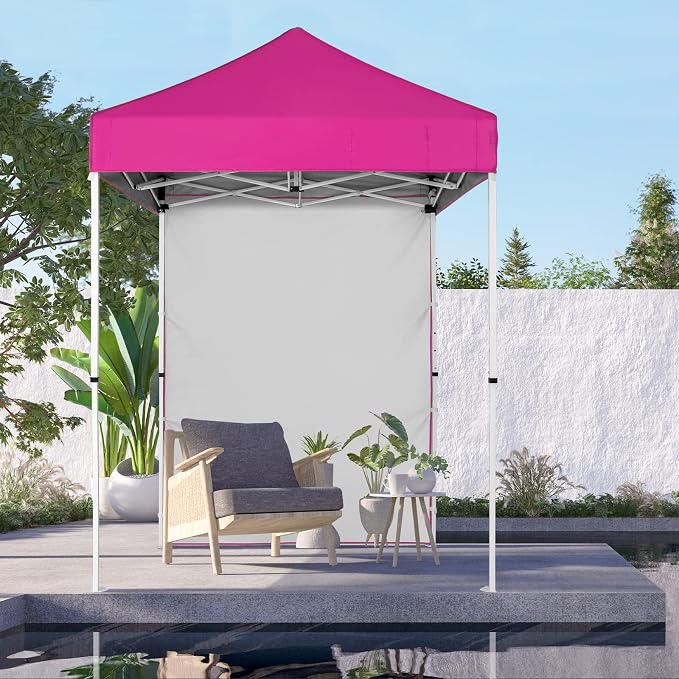 COOS BAY 5x5 Pop Up Canopy Tent with Side Wall, Easy Setup Portable Sun Shelter with Carry Bag, Outdoor Shade for Beach, Camping, Sports & Backyard, Pink