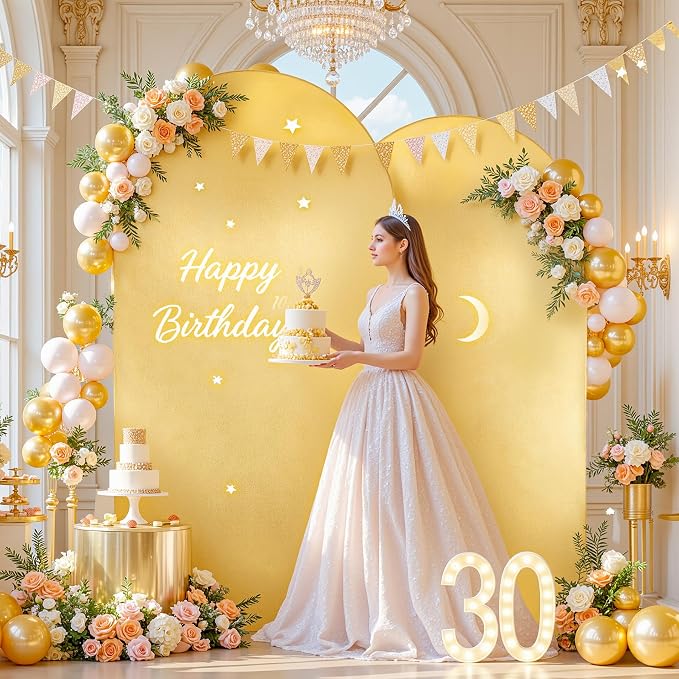 7.2FT 6FT Arch Backdrop Cover for Party, Set of 2 Stretchy Spandex Fitted Arch Stand Cover for Baby Shower, Birthday Wedding Decor, Chiara Backdrop Cover with Double-Sided Design(Gold, Yellow)