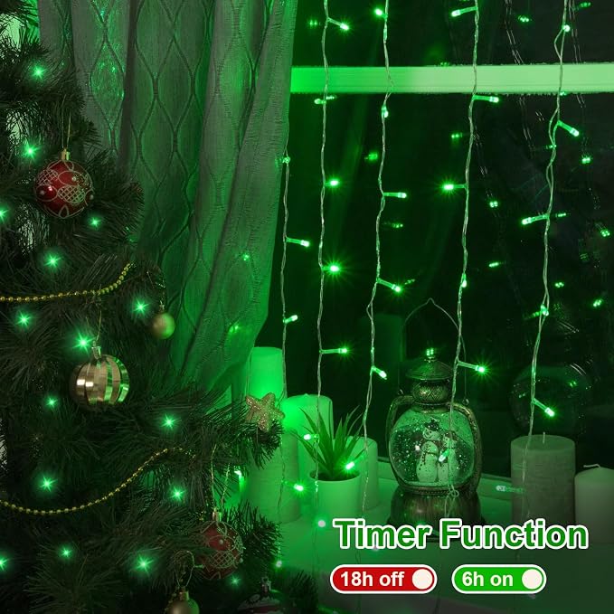 QITONG String Lights Battery Operated, 2 Pack Each 33ft 100 LED Green Halloween Lights Outdoor Waterproof, 8 Modes Clear Wire Christmas Twinkle Fairy Lights Indoor with Remote