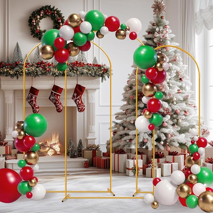 Tamodan Metal Arch Backdrop Stand Set of 3 (7.2FT+6.6FT+6FT), Gold Wedding Arch with 12 Ground Nails, Stable Balloon Flower Arch for Wedding Birthday Baby Shower Garden Decor