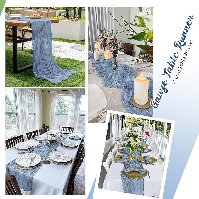 8 Pack Dusty Blue Cheesecloth Table Runners 20x120 Inch Gauze Table Runner Cheese Cloth 10FT Blue Table Runner Rustic Sheer Runner for Wedding Baby Shower Birthday Party Table Decor