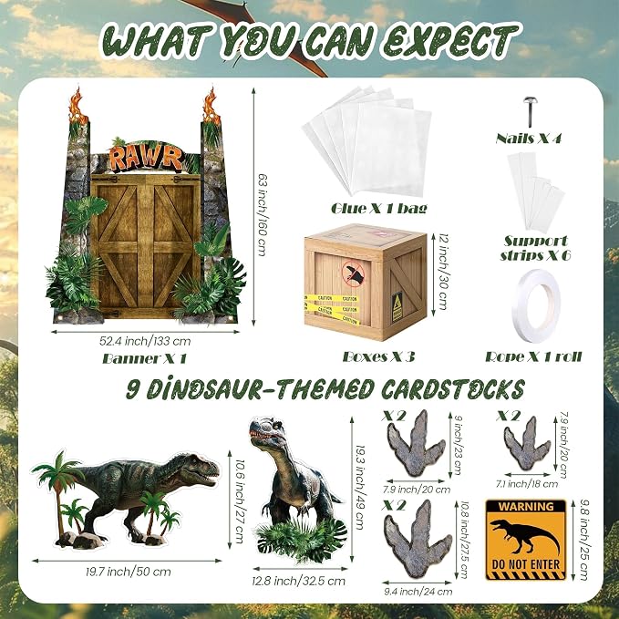 Aodaer 13 Pcs Dinosaur Party Decorations Set, Dinosaur Party Supplies, 12 x 12 x 12 Inch Dino Theme Boxes Table Centerpieces & Banner Cardstock for Dino Photo Booth Birthday Baby Shower Decorations