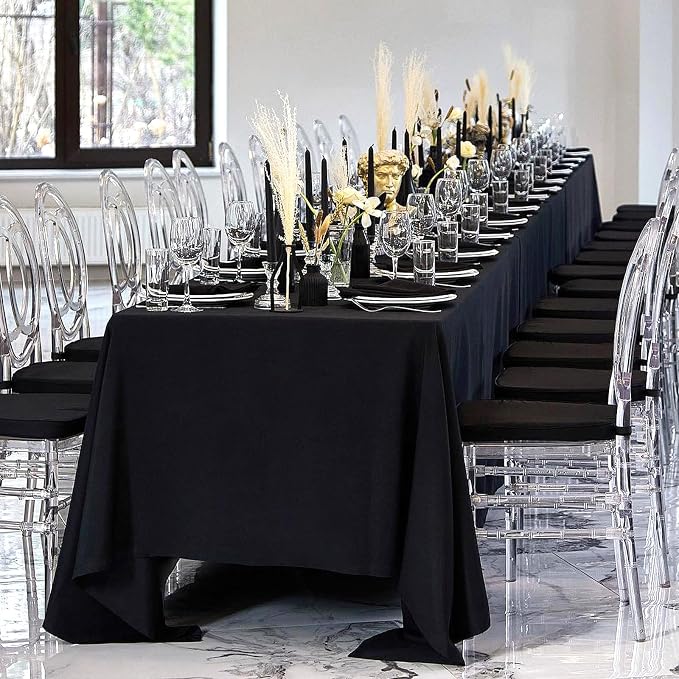 8 Pack Black Tablecloths 60 x 126 Inch Rectangular Table Cloths for Rectangle Tables 8ft, Wrinkle Resistant Black Table Cloth Washable Polyester Fabric for Buffet Wedding Party Banquet