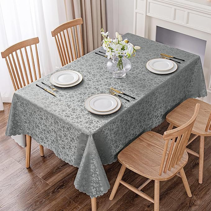 Smiry Rectangle Table Cloth, Waterproof Heavy Duty Vinyl Tablecloths, Wipeable Washable Table Cover for Kitchen and Dining Room (Grey, 70" X 108")