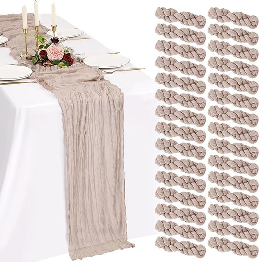 30 Pack Cheesecloth Table Runner 10FT Rosy Brown Table Runner Boho Gauze Cheese Cloth Table Runners Long Rustic Sheer Table Decorations for Wedding Party Baby Bridal Shower Birthday Holiday Home