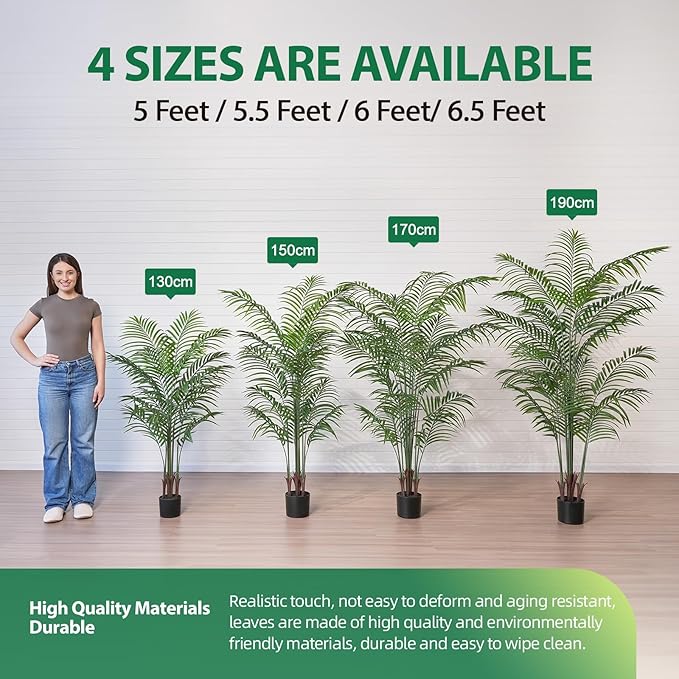 Artificial Palm Tree 5.5Ft Faux Dypsis Lutescens - Tall Fake Plant with Adjustable Branches, No Maintenance, Tropical Tree for Indoor Decor - Ideal for Living Room, Office, Bedroom, Commercial Spaces