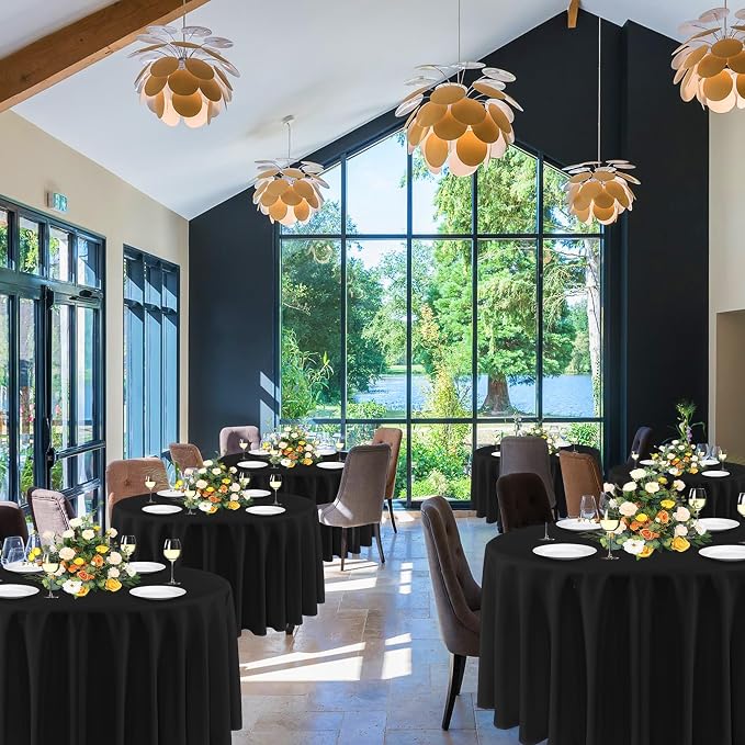 sancua 90 Inch Round Tablecloths Black, 6 Pack - Circle Fabric Cloth Table Cloths for Wedding Party Reception Banquet Birthday, Washable Polyester Table Cover (Fit 30-72 Inch Tables)