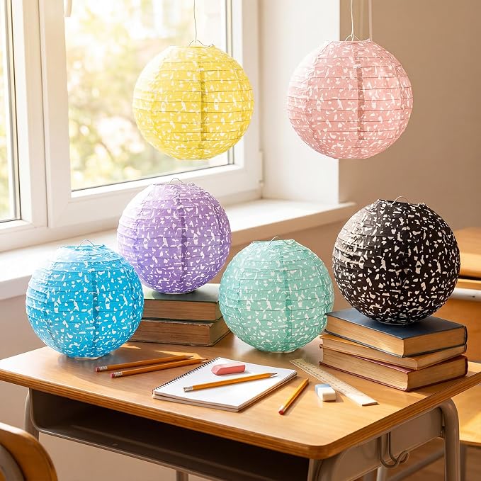 Retisee 12 Pcs Pastel Hanging Paper Lanterns Classroom Decor 8 Inch Back to School Decorations Classroom Ceiling Hanging Party Supplies for Preschool Kindergarten Birthday