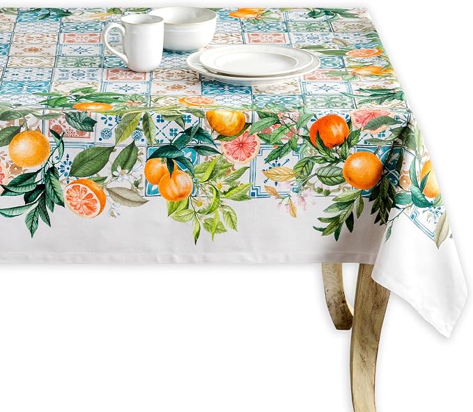 Maison d' Hermine Table Cloth Rectangle Table 100% Cotton 60 x 90 Inches Tablecloth Reusable Decorative for Dining Kitchen Room Farmhouse Party Home Hotel Restaurant Spring Summer - Agrume