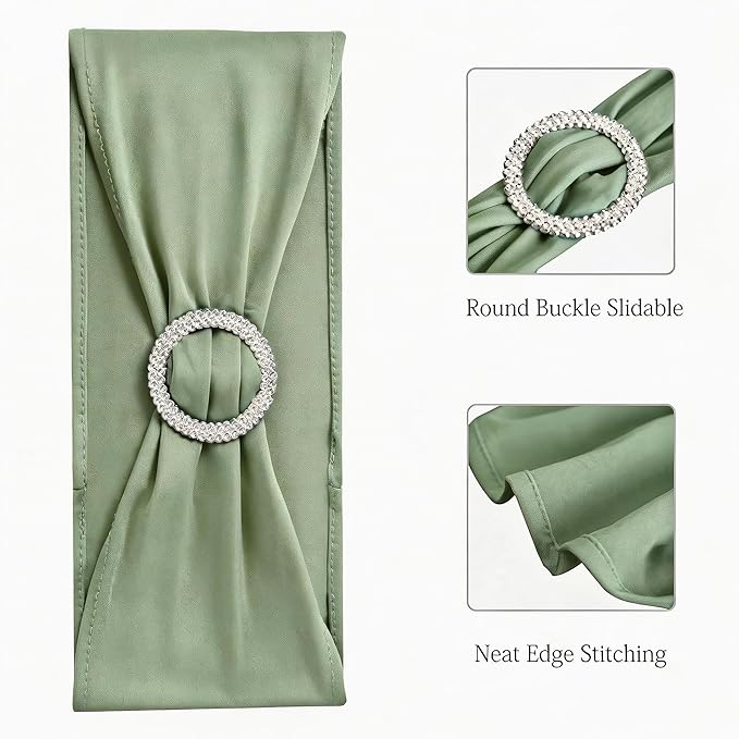 Sage Green Chair Sashes 100 Pack Spandex Chair Bands with Buckles for Wedding Party Birthday Bridal Shower Engagement Anniversary Outdoor Events Decorations