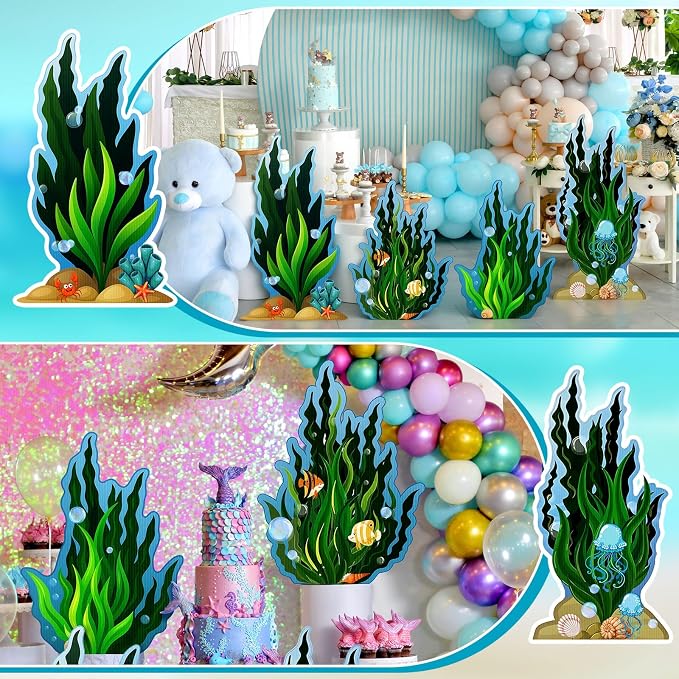 4 Pcs Seaweed Cardboard Cutouts Set of 4 Under The Sea Lifesize Party Decorations with Ocean Elements Vibrant Ocean Themed Props for Events and Displays 19.69-23.62 Inches Tall Cutouts