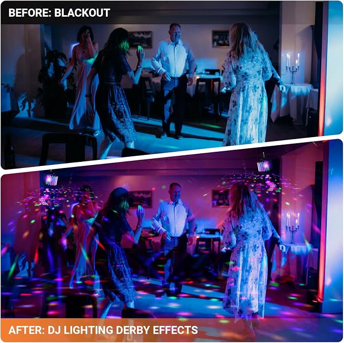 DJ Disco Party Light: Compact Derby Effect | RGBW Beam Output Through 48 Lenses - Remote Sound Activated DMX Control - Easy Setup Great for Dance Wedding Gig Band Mobile Karaoke Bar Club Home Party