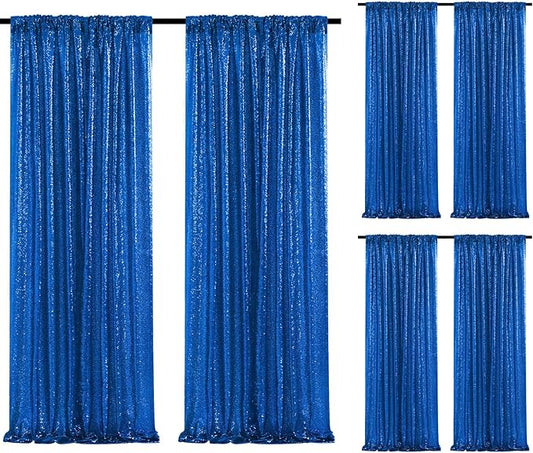 Sequin Backdrop Navy 6 Pieces 2FTx8FT Shimmer Birthday Wedding Photograph Baby Shower Decoration Backdrop Fabric Christmas Party Decoration