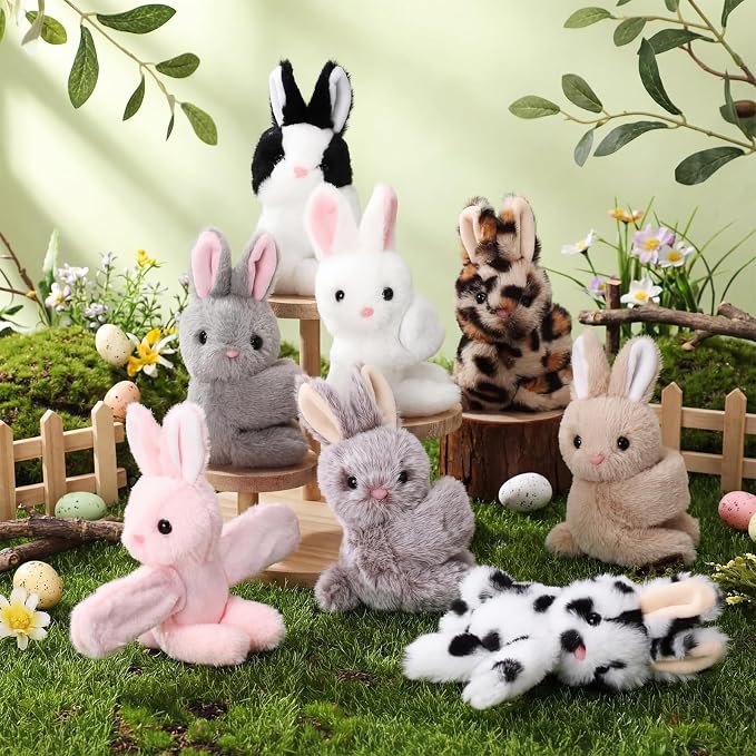 Liliful 8 Pack Kids Plush Gifts Stuffed Animal Cat Slap Bracelets - 8 Inch Back to School Prize Box Toys Wrist Cute Snap Birthday Rewards for Boys Girls Child Pet Adoption Party Favors(Rabbit)