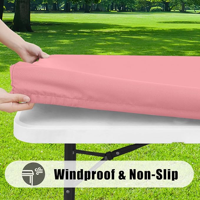 Smiry 4 Pack Rectangle Picnic Table Cloth, Waterproof Elastic Fitted Tablecloths, Washable Polyester Rectangular Patio Table Cover for Camping, Indoor and Outdoor (Dusty Pink, 30"x72")